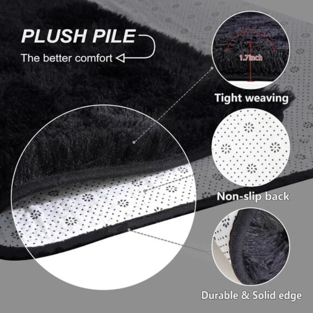 4x6 Black Fluffy Shag Rug, Soft High Pile Non-Slip Carpet for Home & Room Decor